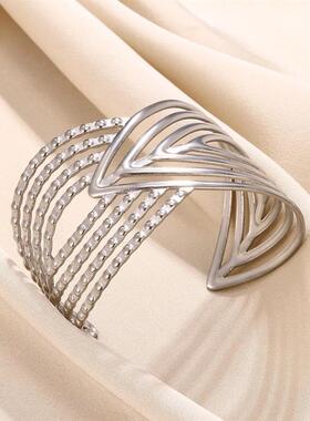 Silver Color Leaf Wide Cuff Bangles For Women Stainless Stee