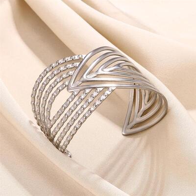 Silver Color Leaf Wide Cuff Bangles For Women Stainless Stee