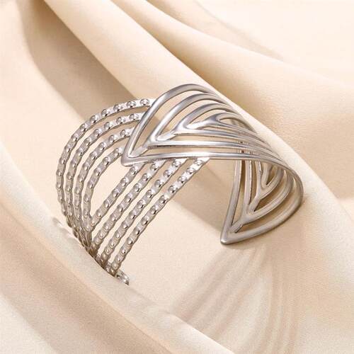 Silver Color Leaf Wide Cuff Bangles For Women Stainless Stee