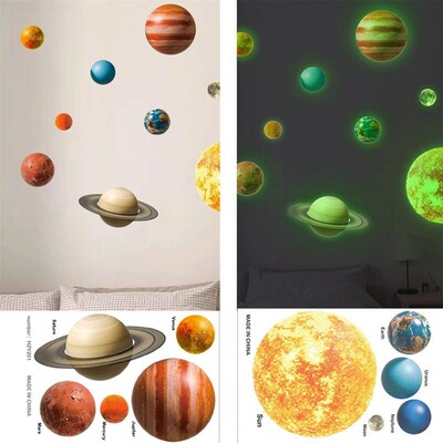 Home Decor ers Glow In The Dark Round Planets Star PVC Wall