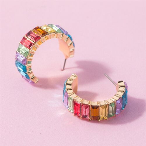 Lost Lady Fashion Multi-Color Crystal Glass C Cuff Stud Earr