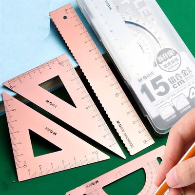 4Pcs/Set Aluminium Ruler Set Metal Plastic Soft Geometry Mat