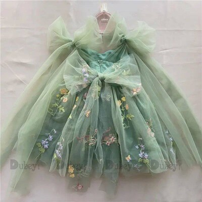 2023 Baby Embroidery Dress Girl Summer Dress Floral Bows Sle