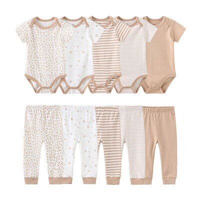 Unisex 6/9/10Pieces Cotton New Born Bodysuits+Pants Baby Gir