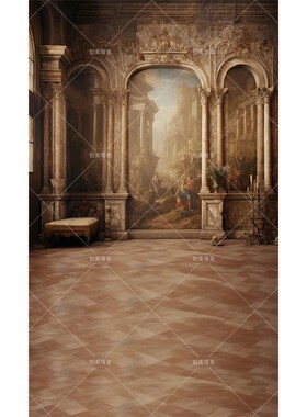 浮雕复古城堡油画背景纸孕妇写真油画拍照背景布少女油画拍照背景