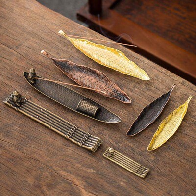 Antique Bodhi Leaf Alloy Incense Holder Office Ornaments Inc