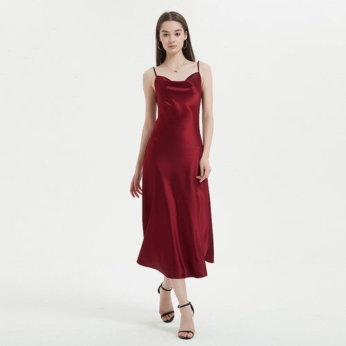 ACC CRY Slippery Collar Silk Triacetate Satin Strap Dress Wo