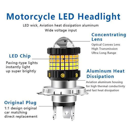 1Pcs H4 H6/BA20D P15D LED Motorcycle Headlight CSP Dual Colo