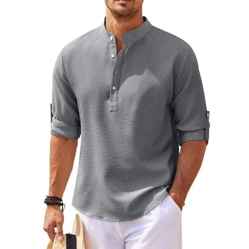 Cotton Linen Hot Sale Mens Long-Sleeved Shirts Spring Autum