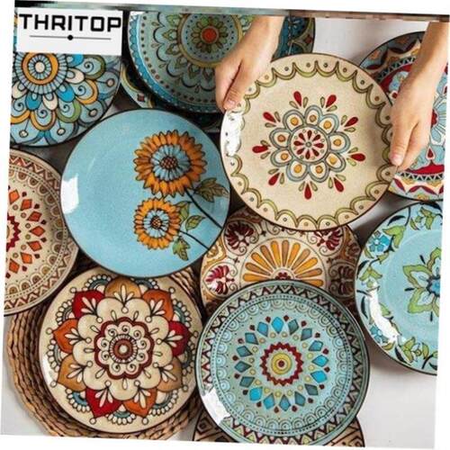 Ceramic plate dish round tableware steak plates tray set