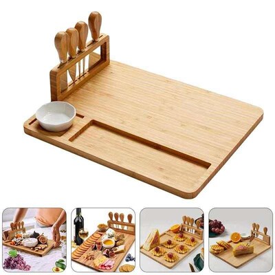 20191 Set Bamboo Cheese Board Cutting Board with Stainless S