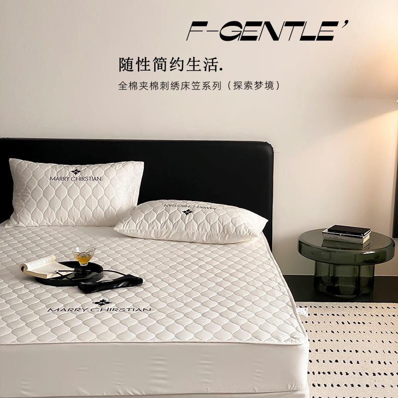 全棉夹棉高精密刺绣床笠席梦思保护罩加高防滑绗缝床笠床垫保护罩