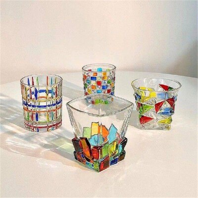 Glass Glass Thickened Drinkware Cup Multicolor Mix Crystal
