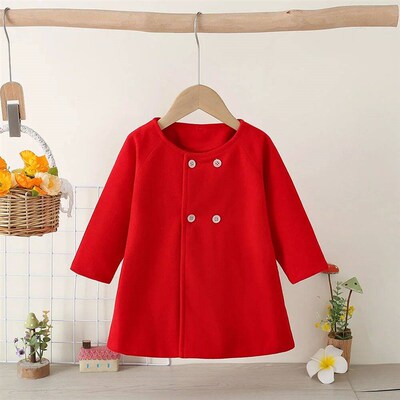 Childrens New Girls Round Neck Raglan Sleeve Woolen Coat C