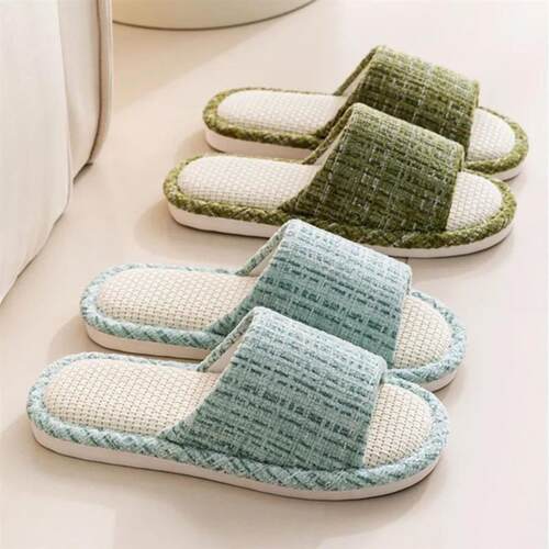 Linen Slippers For mens Home Indoor Soft Soled Quiet And No