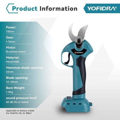 YOFIDRA 45mm Brushless Electric Pruner 4 Gears Cordless Hand