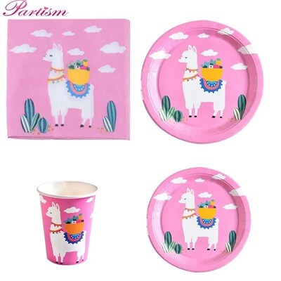 1Set Cactus Party Disposable Tableware Llama Balloons Napkin