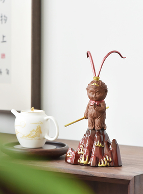 齐天大圣孙悟空鱼缸造景中式家居桌面装饰品茶桌创意紫砂茶宠摆件