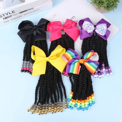 Wigs Beaded Braided tail Women Hair Extensions Fiber Braidin