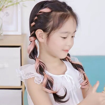 Kids Wig Girls Clipin Dye Long Curly Hair Piece Invisible On