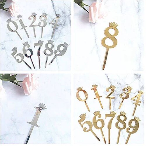 Acrylic Glitter Crown Numbers Happy Birthday Cake Topper  s