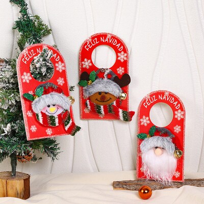 Christmas cartoon door handle decoration, elderly snowman,