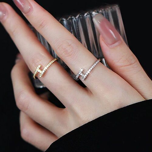 Irregular Hollow Opening  H Letter Rings For Women Stainless
