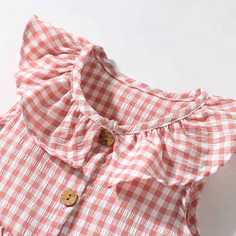 Little maven Girls Plaid Dresses for Mushroom Appliques Baby - 实物图