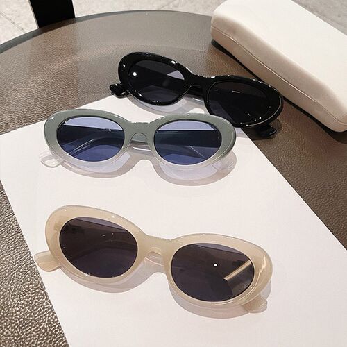 SO&EI Ins Popular Fashion Oval Sunglasses Women Retro Rivets