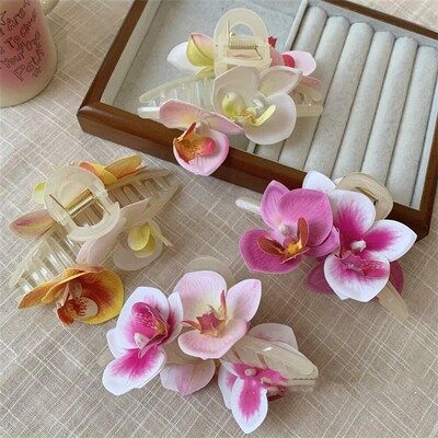 Butterfly Orchid Flower Hair Claw Ponytail Clip Cloth Large