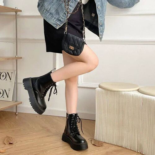 Minimalist Lace-up Women Boots 5Cm Chunky Heel Platform Wome