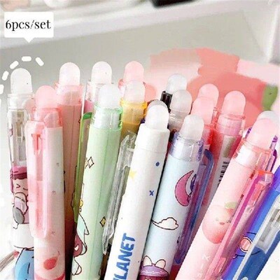 6Pcs/Lot Cute Erasable Gel Pens 0.5mm Blue Ink Kawaii