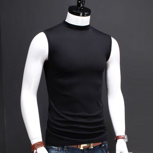 Half-high Neck Mens Vest Thin Solid Color rendy Round Neck