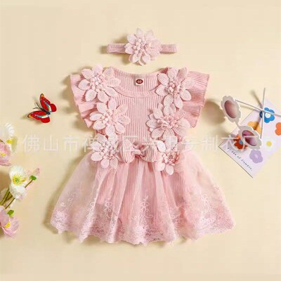 Flower Romper for Baby Girls 2025 Summer Lace Tutu Skirt One