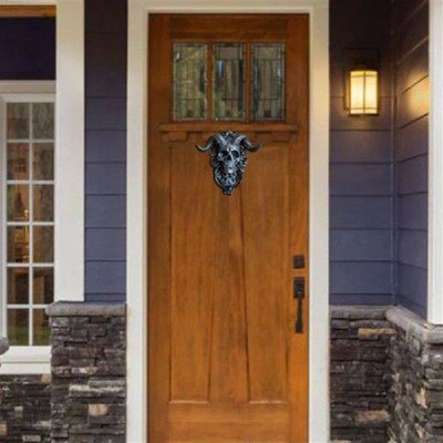 Horned Skull Statues Hanging Door Knocker Vintage Iron