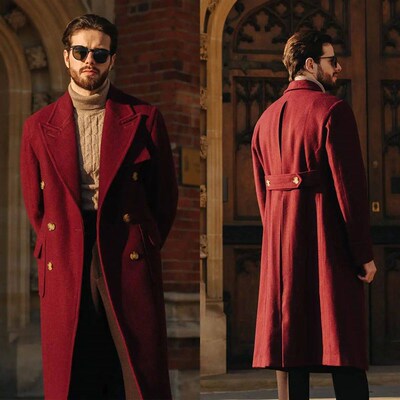 Mens coats Overcoat Fashion Peaked Lapel Solid Color Woolen