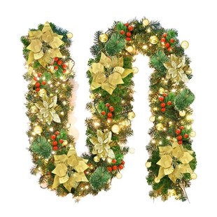 Dense Xmas Garland: 2.7m Gold-Red Wreath Set for Door & Tree