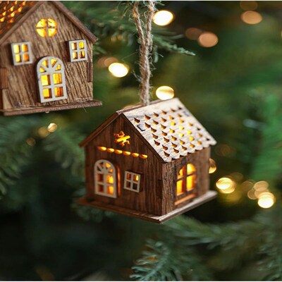 Christmas LED Light Wooden House Luminous Cabin Christmas De