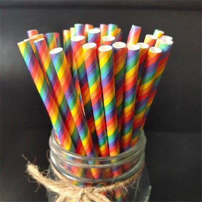 50/100PCS Rainbow Straws Degradable Eco-friendly Disposable