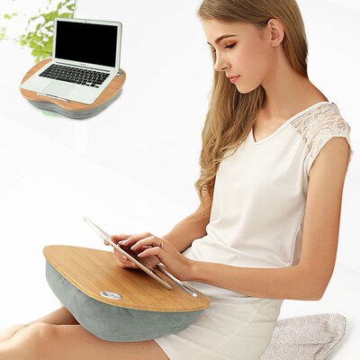 New Portable Bamboo Laptop Table Pillow Lap Desk Bookshelf T