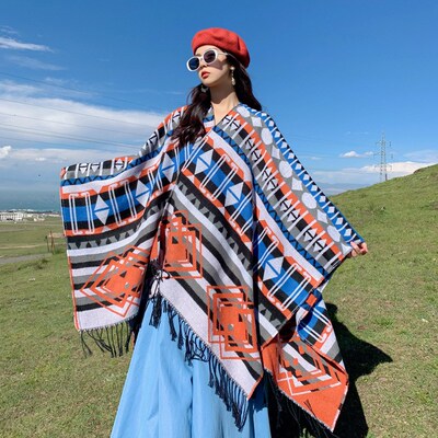 Poncho New Split Warm Shawl Vintage Ethnic Style Scarf Imita