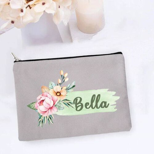 Personalized Makeup Bag Custom Flower with Name Cosmetic Cas