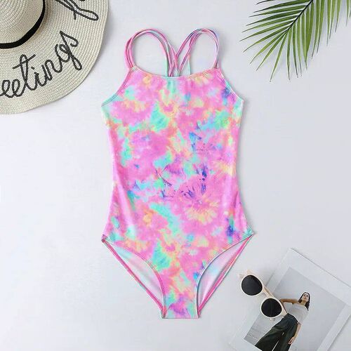 7-16Years Girls Kids Swimsuit Swimwear 2024 Tie Dye Children