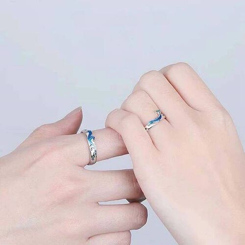 2PCS New Couple Rings For Women Sun Moon Dolphin Wings Cross