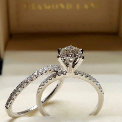 Classic Luxury Moissanite Rings Set Hot Selling 2pcs/Set Wed