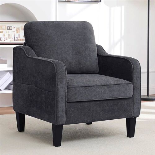 Modern Accent Chair, Upholstered Armchair with Pockets, Dark