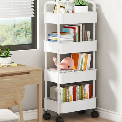 Bookshelf Storage Trolley Mobile Kithen Organizer Cart With