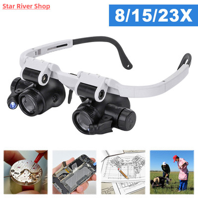 2022 8X/23X Double Eye LED Lamp Magnifier Spectacles Glasses