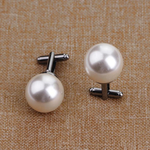 Vintage Beads Cufflinks For Men Round White Imitation Pearl