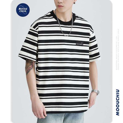 Muqiu Mens Wear  Spring and Summer New Striped Short-slee